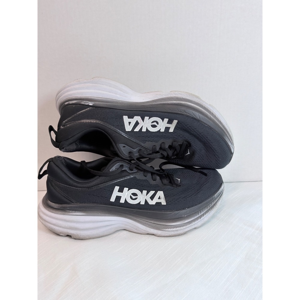 Hoka Bondi 8 Running Shoes Womens 9B Black White Good Max Cushion 1127952 BWHT - Picture 1 of 12